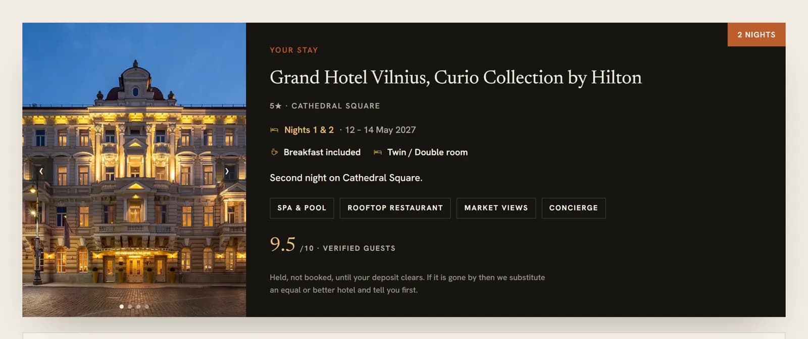 Best of Lithuania — a hotel stay card in the client itinerary